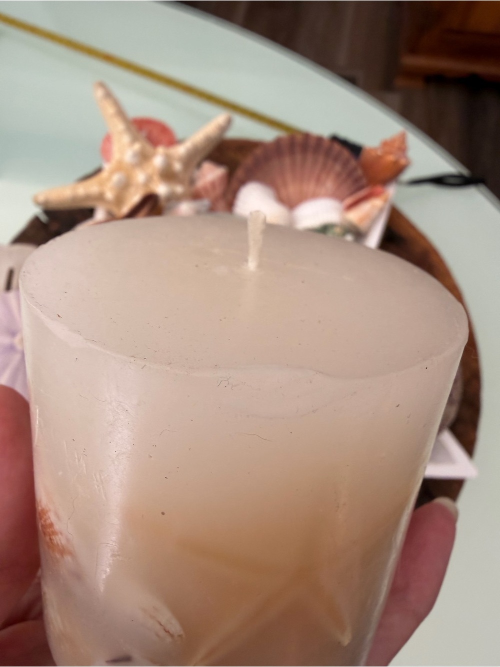 Coastal Seashell Candle Centerpiece in White Star - Picture 6 of 16